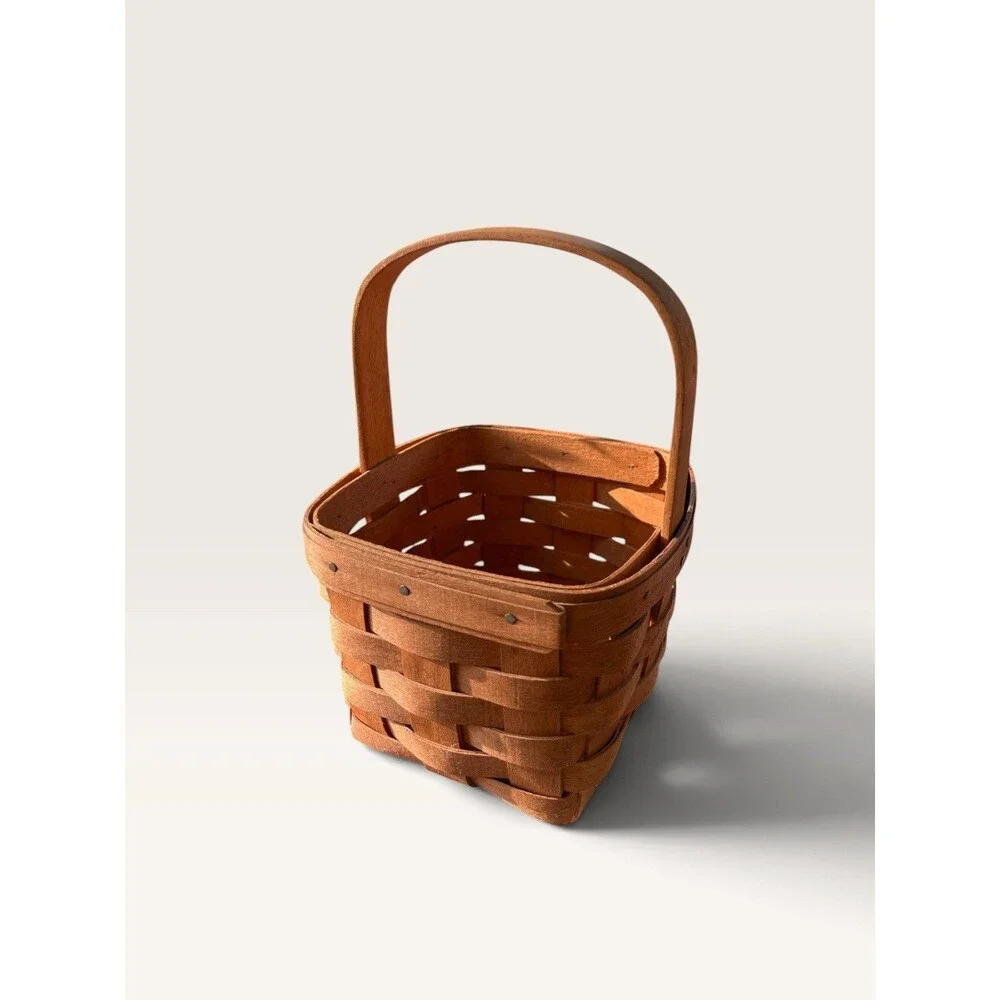 Longaberger Small Square Basket 1991 Signed VTG With Handle